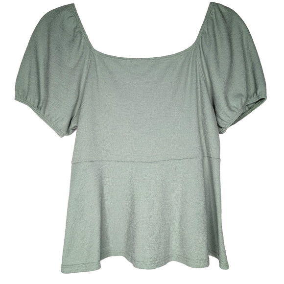 Sage Green Milkmaid Peasant Prairie Puff Sleeve Flowy Renaissance Cottage Top LG - Picture 3 of 5